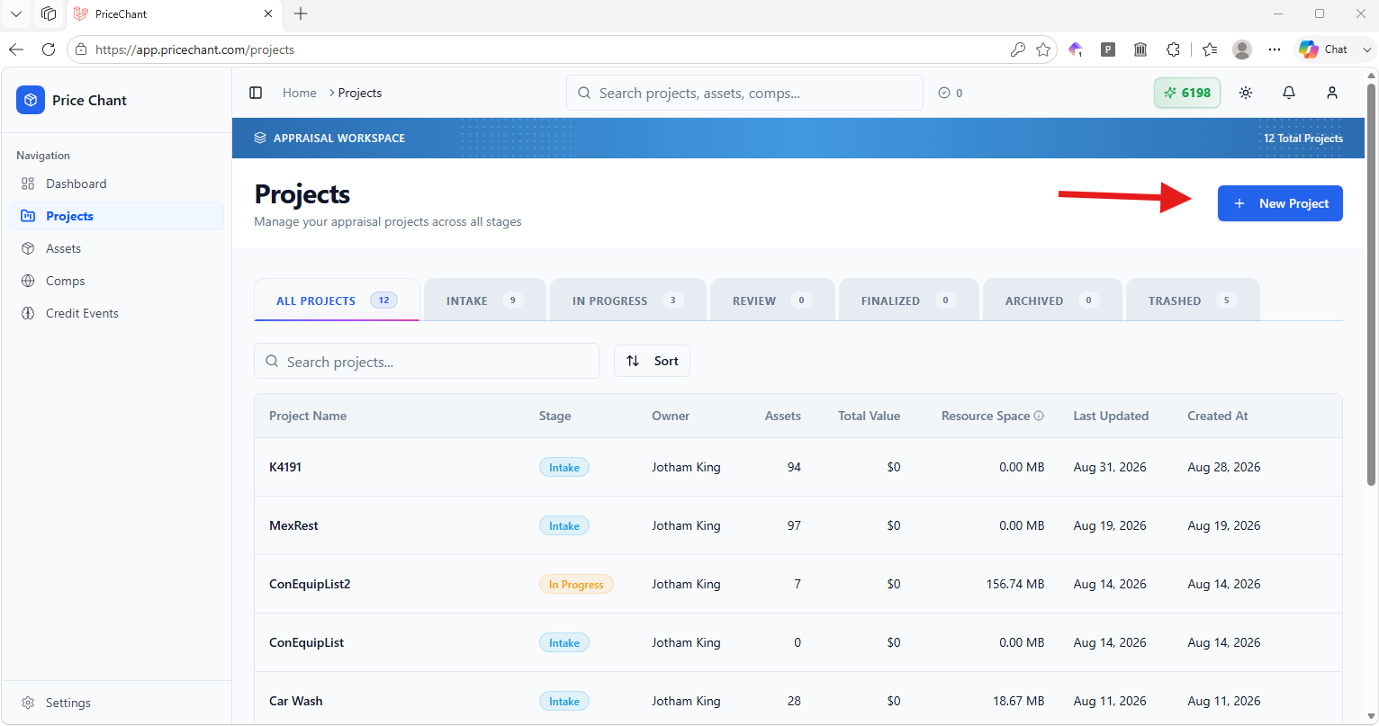 Start from Projects and select New Project.