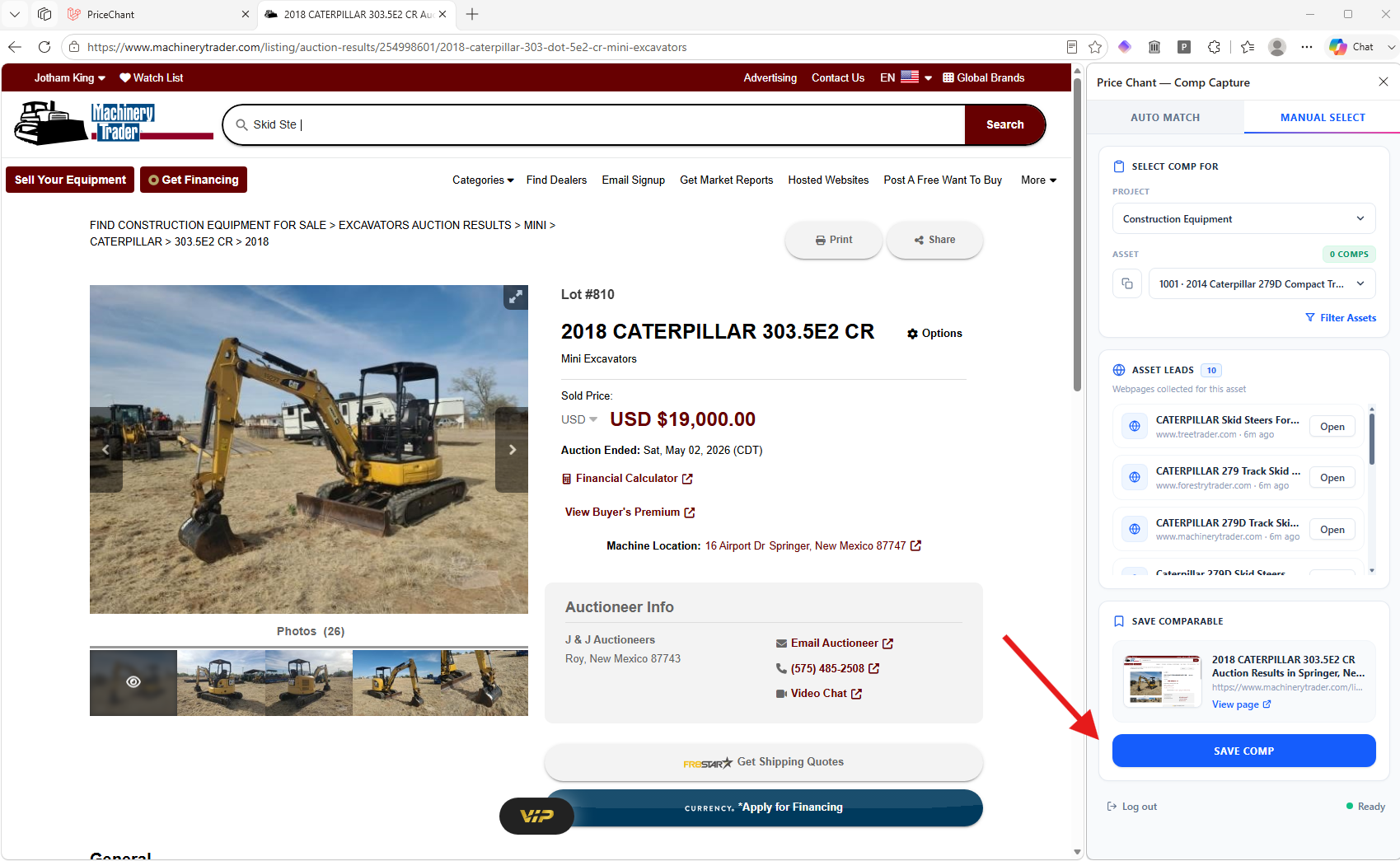 Choose the correct project and subject asset, then use Save Comp to capture the listing.