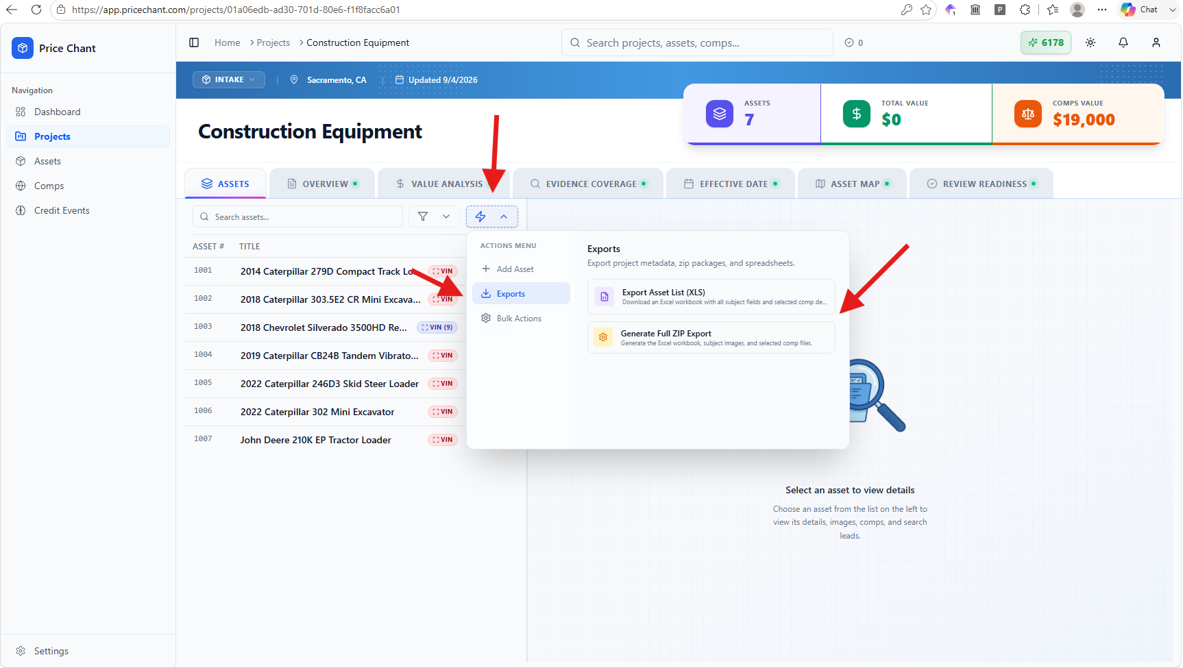 Export the asset list or download the full project package.