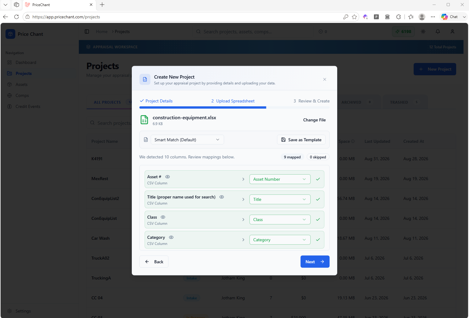 Check the column mappings before completing your import.