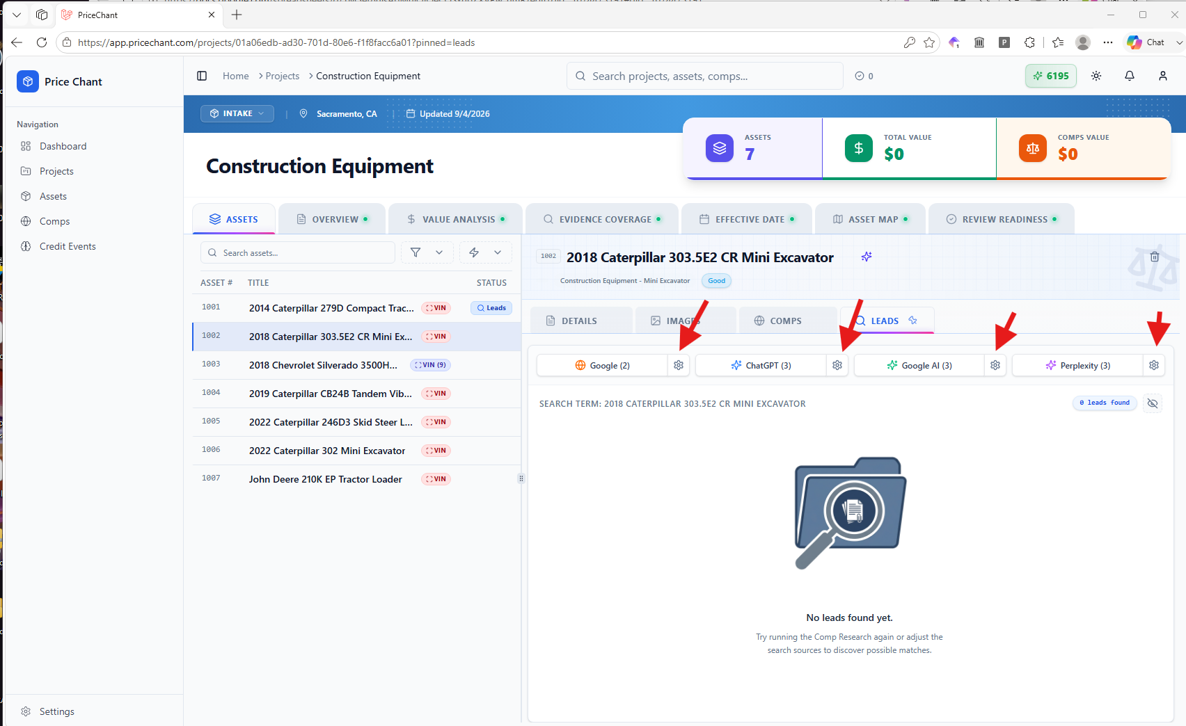 Use the settings icons to review each source’s search options.